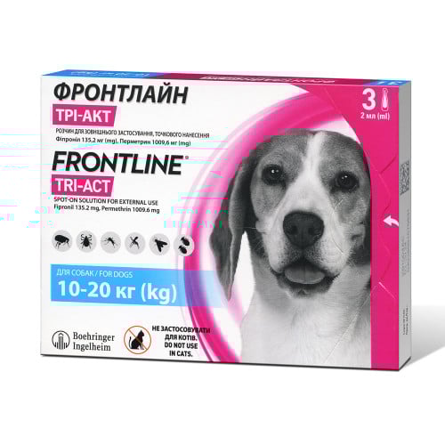 Краплі Boehringer Ingelheim Frontline TRI-ACT від бліх і кліщів для собак, M, 10-20 кг, ціна за 1 піпетку Краплі Boehringer Ingelheim Frontline TRI-ACT від бліх і кліщів для собак, M, 10-20 кг, ціна за 1 піпетку