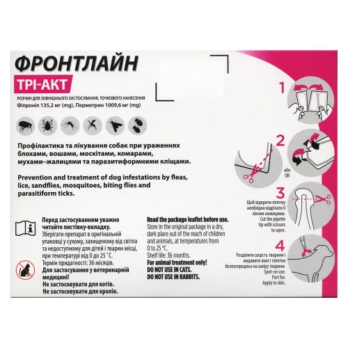 Краплі Boehringer Ingelheim Frontline TRI-ACT від бліх і кліщів для собак, M, 10-20 кг, ціна за 1 піпетку Краплі Boehringer Ingelheim Frontline TRI-ACT від бліх і кліщів для собак, M, 10-20 кг, ціна за 1 піпетку
