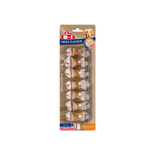 Ласощі для собак 8in1 Triple Flavour жувальні кістки, XS, з м'ясом, 7 шт Ласощі для собак 8in1 Triple Flavour жувальні кістки, XS, з м'ясом, 7 шт