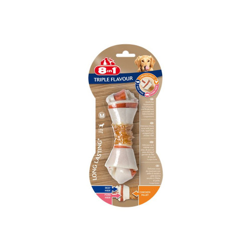 Ласощі для собак 8in1 Triple Flavour жувальна кістка, M, з м'ясом, 1 шт Ласощі для собак 8in1 Triple Flavour жувальна кістка, M, з м'ясом, 1 шт