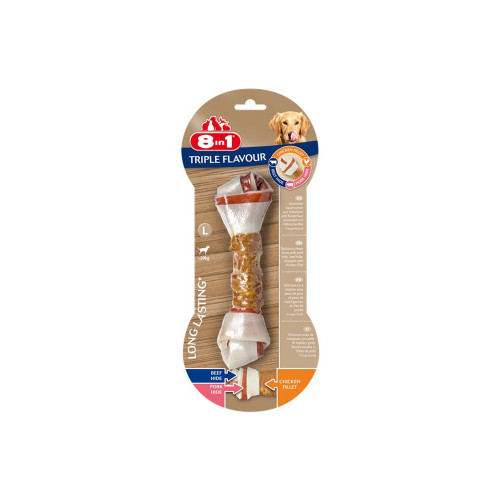 Ласощі для собак 8in1 Triple Flavour жувальна кістка, L, з м'ясом, 1 шт Ласощі для собак 8in1 Triple Flavour жувальна кістка, L, з м'ясом, 1 шт