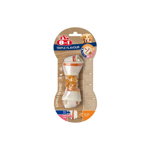 Ласощі для собак 8in1 Triple Flavour жувальна кістка, S, з м'ясом, 1 шт Ласощі для собак 8in1 Triple Flavour жувальна кістка, S, з м'ясом, 1 шт