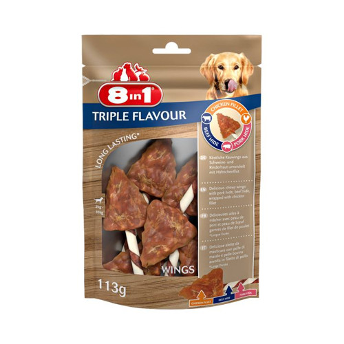 Ласощі для собак 8in1 Triple Flavour крильця, 6 шт, 113 г Ласощі для собак 8in1 Triple Flavour крильця, 6 шт, 113 г