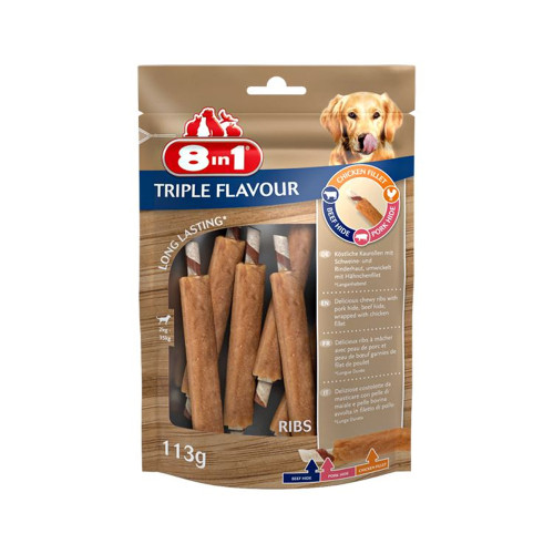 Ласощі для собак 8in1 Triple Flavour реберця, 6 шт, 113 г Ласощі для собак 8in1 Triple Flavour реберця, 6 шт, 113 г