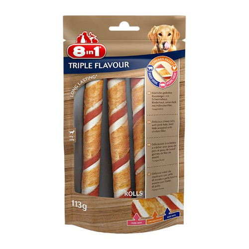 Ласощі для собак 8in1 Triple Flavour трубочки, 3 шт, 113 г Ласощі для собак 8in1 Triple Flavour трубочки, 3 шт, 113 г