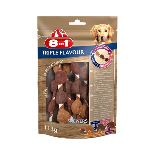 Ласощі для собак 8in1 Triple Flavour шашлички, 6 шт, 113 г Ласощі для собак 8in1 Triple Flavour шашлички, 6 шт, 113 г