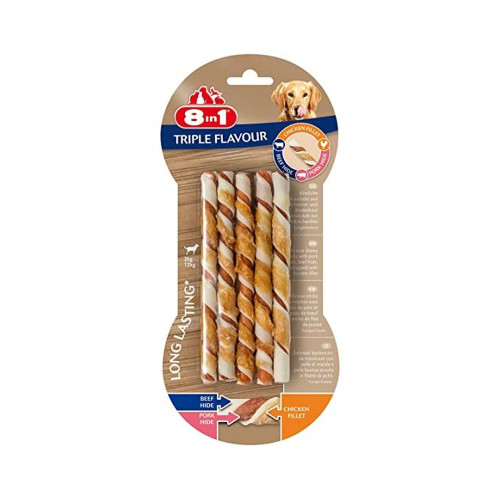 Ласощі для собак 8in1 Triple Flavour плетені палички, з яловичиною, 10 шт Ласощі для собак 8in1 Triple Flavour плетені палички, з яловичиною, 10 шт