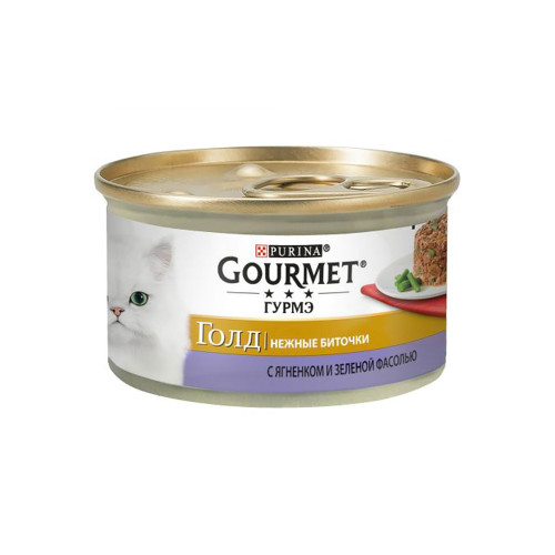 Вологий корм Purina Gourmet Gold Ніжні биточки для котів, з ягням та зеленими бобами, 85 г Вологий корм Purina Gourmet Gold Ніжні биточки для котів, з ягням та зеленими бобами, 85 г