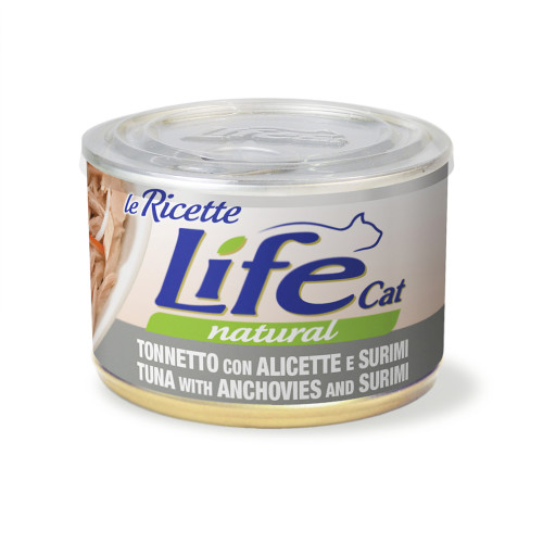 Консерва LifeCat Tuna With Anchovies And Surimi для котів від 6 місяців, тунець з анчоусами та крабами, 150 г Консерва LifeCat Tuna With Anchovies And Surimi для котів від 6 місяців, тунець з анчоусами та крабами, 150 г