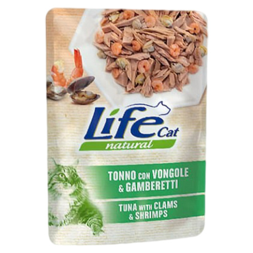 Вологий корм LifeCat Tuna With Clams And Shrimps для котів від 6 місяців, тунець з мідіями та креветками, 70 г Вологий корм LifeCat Tuna With Clams And Shrimps для котів від 6 місяців, тунець з мідіями та креветками, 70 г