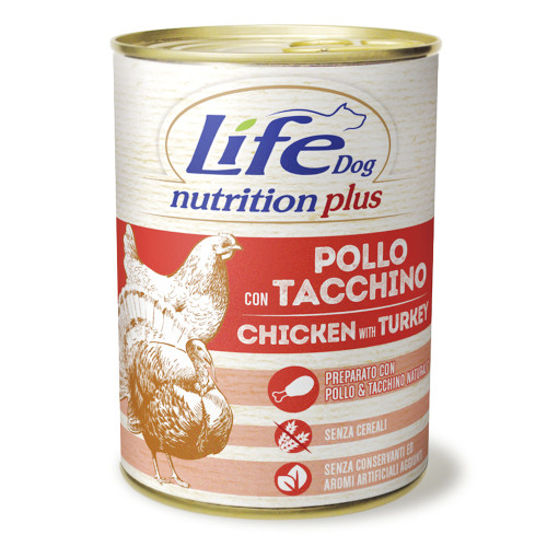 Консерва LifeDog Nutrition Plus Chicken With Turkey для собак від 6 місяців, з курятиною та індичкою, 400 г Консерва LifeDog Nutrition Plus Chicken With Turkey для собак від 6 місяців, з курятиною та індичкою, 400 г