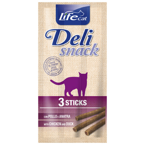 Ласощі LifeCat DeliSnack Sticks Chicken And Duck для котів від 4 місяців, з куркою та качкою, 15 г Ласощі LifeCat DeliSnack Sticks Chicken And Duck для котів від 4 місяців, з куркою та качкою, 15 г
