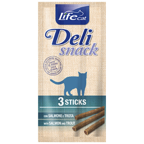 Ласощі LifeCat DeliSnack Sticks Salmon And Trout для котів від 4 місяців, з лососем та фореллю, 15 г Ласощі LifeCat DeliSnack Sticks Salmon And Trout для котів від 4 місяців, з лососем та фореллю, 15 г