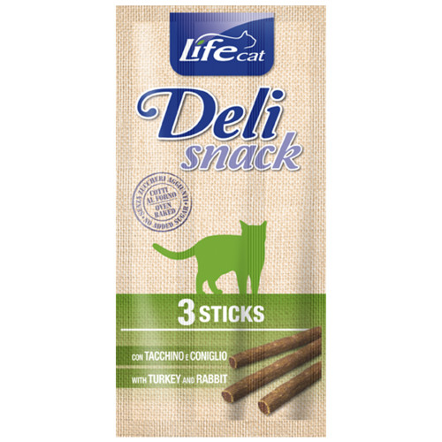 Ласощі LifeCat DeliSnack Sticks Turkey And Rabbit для котів від 4 місяців, з індички та кроликом, 15 г Ласощі LifeCat DeliSnack Sticks Turkey And Rabbit для котів від 4 місяців, з індички та кроликом, 15 г