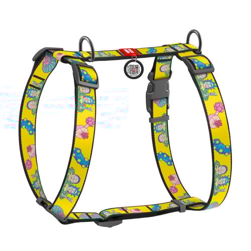 Шлея Waudog Nylon c QR-паспортом для собак, анатомічна, малюнок "Рік і Морті 1", розмір M, 40-70/50-80 см