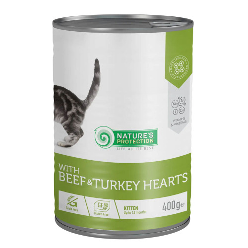 Консерви Natures Protection Kitten Beef&Turkey для кошенят, з яловичиною та індичкою, 400 г Консерви Natures Protection Kitten Beef&Turkey для кошенят, з яловичиною та індичкою, 400 г