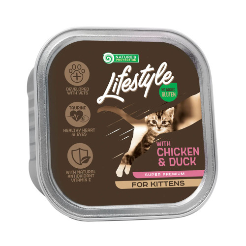 Консерви Natures Protection Lifestyle Kitten Chicken&Duck для котів, з куркою та качкою, 85 г Консерви Natures Protection Lifestyle Kitten Chicken&Duck для котів, з куркою та качкою, 85 г