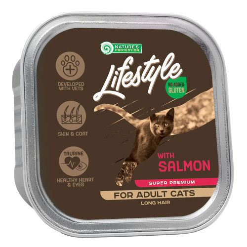 Консерви Natures Protection Lifestyle Long Hair Salmon для котів з довгою шерстю, з лососем, 85 г Консерви Natures Protection Lifestyle Long Hair Salmon для котів з довгою шерстю, з лососем, 85 г
