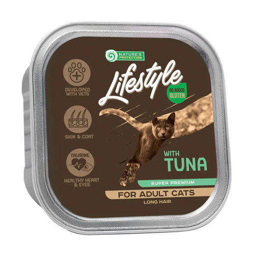 Консерви Natures Protection Lifestyle Long Hair Tuna для котів з довгою шерстю, з тунцем, 85 г Консерви Natures Protection Lifestyle Long Hair Tuna для котів з довгою шерстю, з тунцем, 85 г