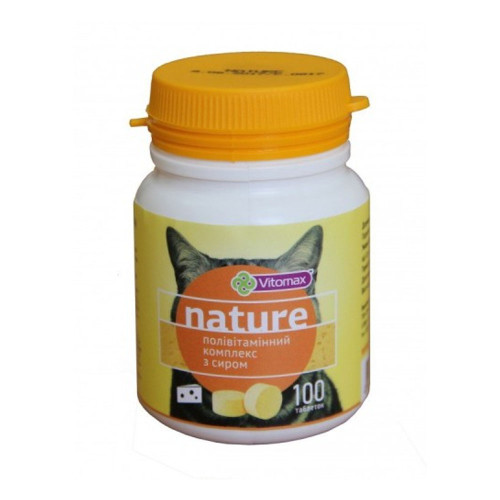 Полівітамінний комплекс Vitomax Nature для котів, із сиром, 50 г, 100 таб Полівітамінний комплекс Vitomax Nature для котів, із сиром, 50 г, 100 таб