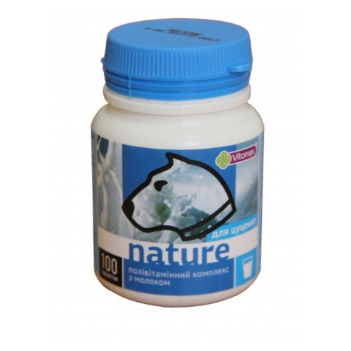 Полівітамінний комплекс Vitomax Nature для цуценят, з молоком, 100 г, 100 таб Полівітамінний комплекс Vitomax Nature для цуценят, з молоком, 100 г, 100 таб