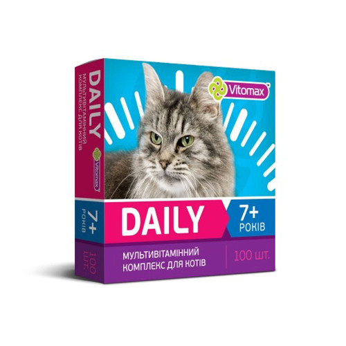 Профілактичні вітаміни Vitomax Daily для котів старше 7 років, 50 г, 100 табл. Профілактичні вітаміни Vitomax Daily для котів старше 7 років, 50 г, 100 табл.