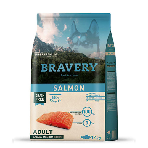 Сухий корм Bravery Salmon Large/Medium Adult для дорослих собак середніх та великих порід, з лососем, 12 кг Сухий корм Bravery Salmon Large/Medium Adult для дорослих собак середніх та великих порід, з лососем, 12 кг