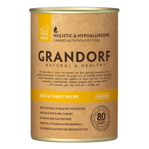 Консерви Grandorf Duck&Turkey для дорослих собак, з м'ясом качки та індички, 400 г Консерви Grandorf Duck&Turkey для дорослих собак, з м'ясом качки та індички, 400 г