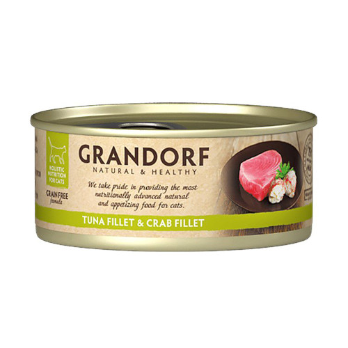 Консерви Grandorf Tuna Fillet&Crab Fillet для котів, філе тунця з м'ясом краба, 70 г Консерви Grandorf Tuna Fillet&Crab Fillet для котів, філе тунця з м'ясом краба, 70 г