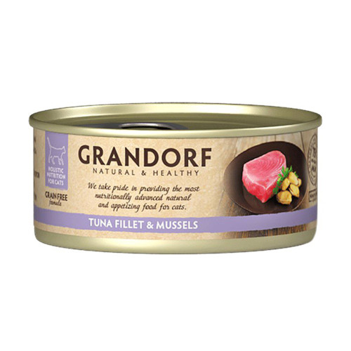 Консерви Grandorf Tuna Fillet&Mussels для котів, філе тунця з мідіями, 70 г Консерви Grandorf Tuna Fillet&Mussels для котів, філе тунця з мідіями, 70 г