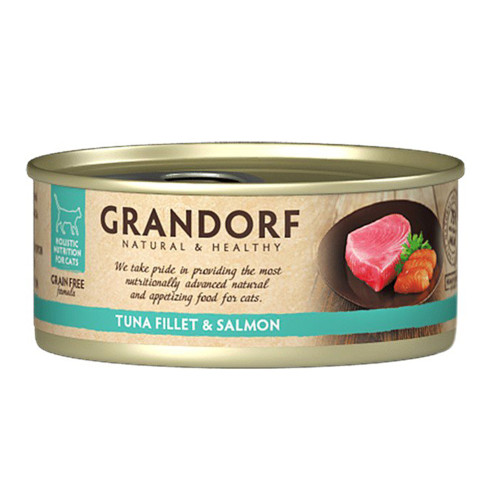 Консерви Grandorf Tuna Fillet&Salmon для котів, філе тунця з лососем, 70 г Консерви Grandorf Tuna Fillet&Salmon для котів, філе тунця з лососем, 70 г