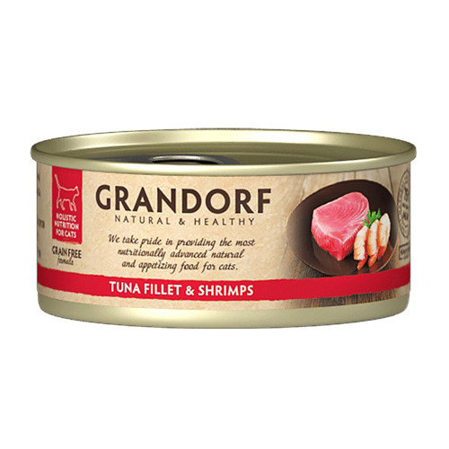 Консерви Grandorf Tuna Fillet&Shrimps для котів, філе тунця з креветками, 70 г Консерви Grandorf Tuna Fillet&Shrimps для котів, філе тунця з креветками, 70 г