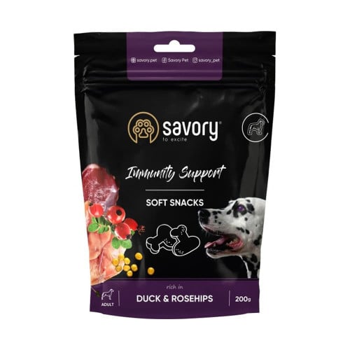 Мягкое лакомство Savory для укрепления иммунитета собак, утка и шиповник, 200 г Мягкое лакомство Savory для укрепления иммунитета собак, утка и шиповник, 200 г