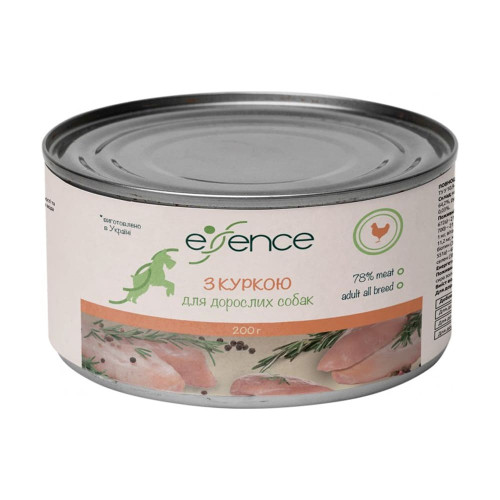 Вологий корм Essence для дорослих собак, з куркою, 200 г Вологий корм Essence для дорослих собак, з куркою, 200 г