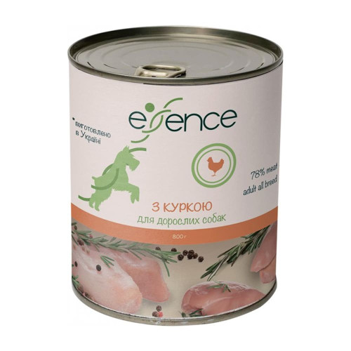 Вологий корм Essence для дорослих собак, з куркою, 800 г Вологий корм Essence для дорослих собак, з куркою, 800 г