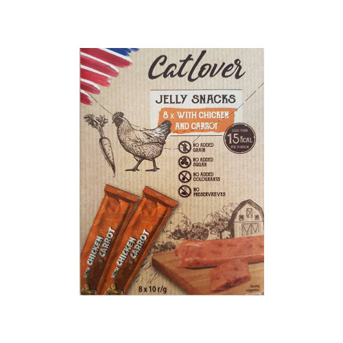 Лакомство CatLover Jelly Snacks Chiken and Carrot для кошек, курица и морковка в желе, 8 стиков по 10 г Лакомство CatLover Jelly Snacks Chiken and Carrot для кошек, курица и морковка в желе, 8 стиков по 10 г