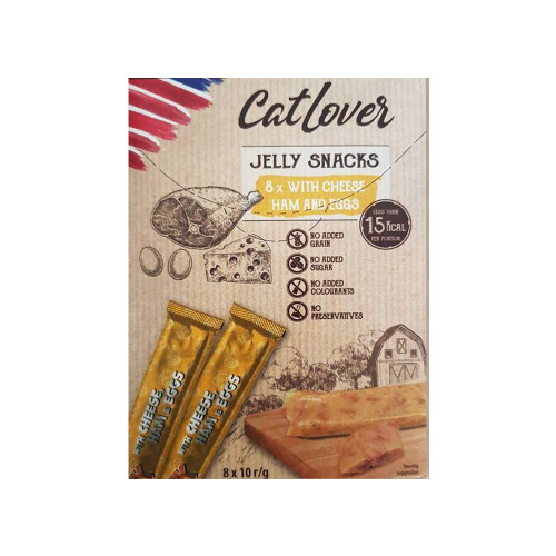 Ласощі CatLover Jelly Snacks Cheese Ham and Eggs для котів, сир, шинка та яйце в желе, 8 стіків по 10 г Ласощі CatLover Jelly Snacks Cheese Ham and Eggs для котів, сир, шинка та яйце в желе, 8 стіків по 10 г