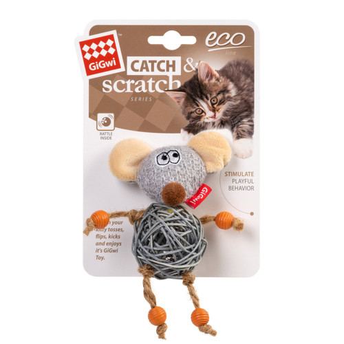 Іграшка GiGwi Catch&Scratch Мишка з дзвіночком, для котів, 8 см Іграшка GiGwi Catch&Scratch Мишка з дзвіночком, для котів, 8 см