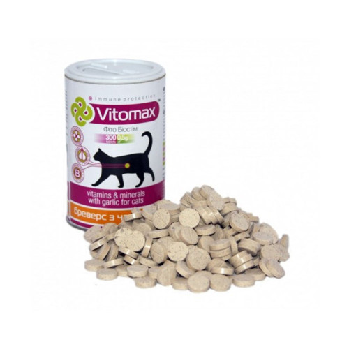 Вітаміни Vitomax Brewers для котів, з пивними дріжджами та часником, 300 таб Вітаміни Vitomax Brewers для котів, з пивними дріжджами та часником, 300 таб