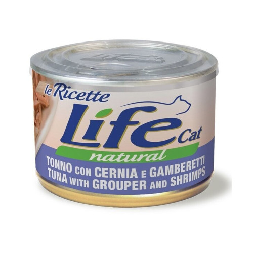 Консерва LifeCat Tuna With Grouper And Shrimps для котів від 6 місяців, тунець з окунем та креветками, 150 г Консерва LifeCat Tuna With Grouper And Shrimps для котів від 6 місяців, тунець з окунем та креветками, 150 г