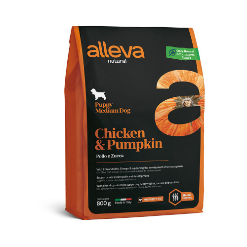 Сухий корм Alleva Natural Puppy Chicken&Pumpkin Medium для цуценят середніх порід, курка та гарбуз, 800 г Сухий корм Alleva Natural Puppy Chicken&Pumpkin Medium для цуценят середніх порід, курка та гарбуз, 800 г